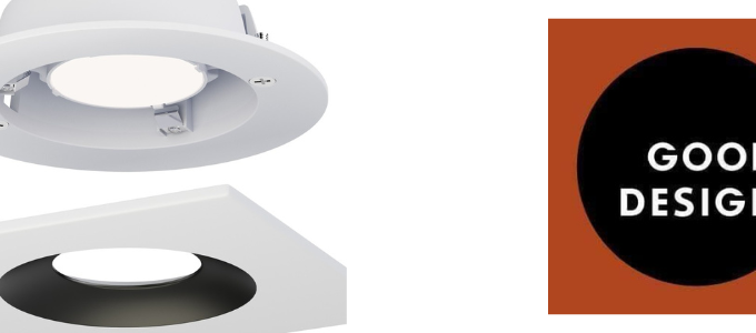 image of Maxim Lighting's Crisp series and Good Design logo