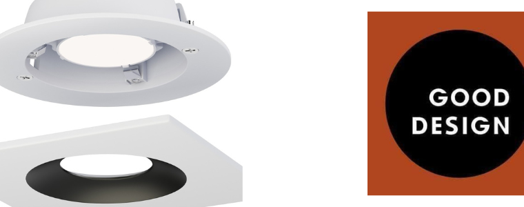 image of Maxim Lighting's Crisp series and Good Design logo