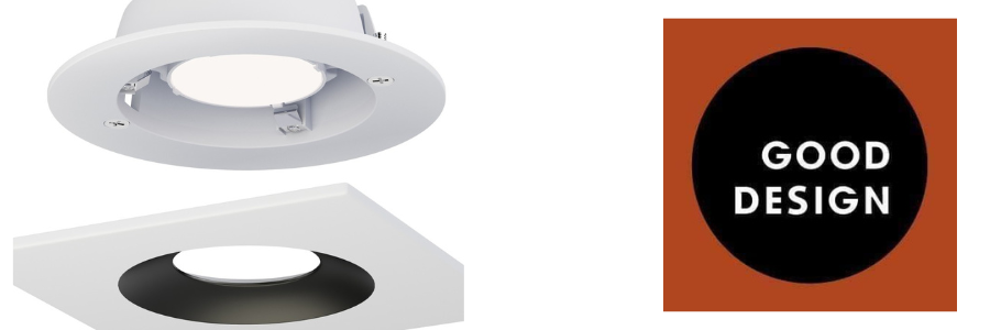 image of Maxim Lighting's Crisp series and Good Design logo