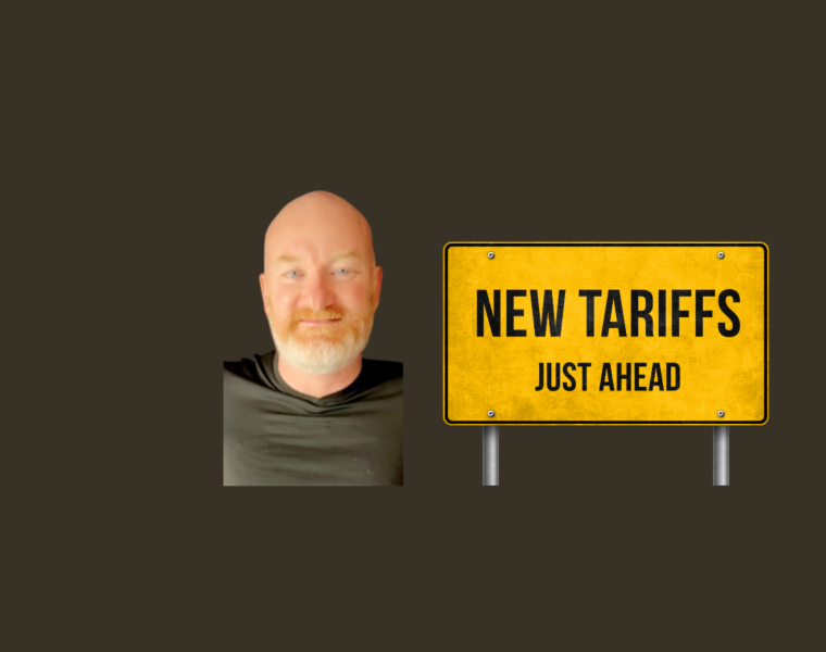 image of Nathan Frampton and new tariffs sign